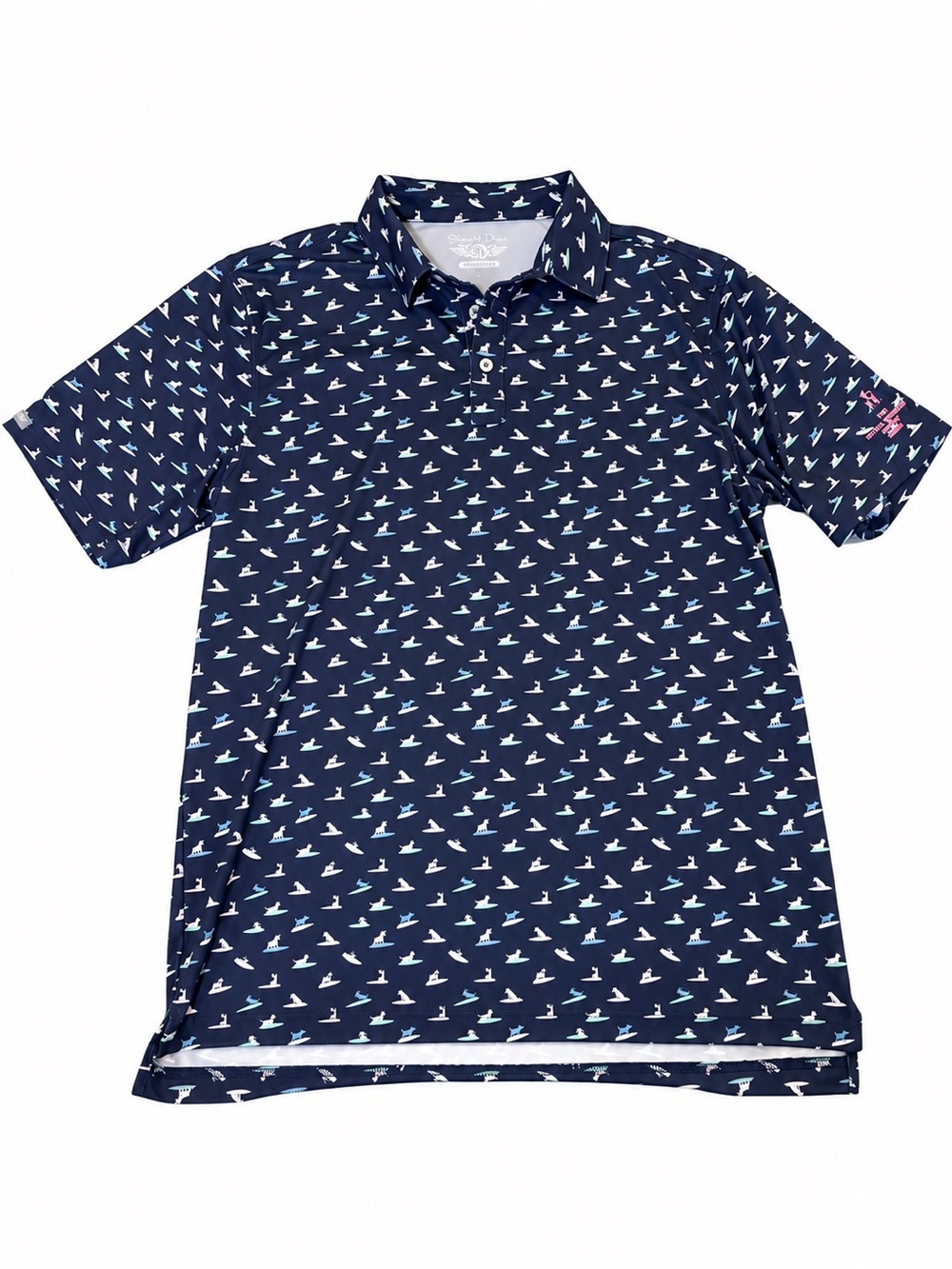 Men's Straight Down Navy Polo with Surfing Dog Motif Size Large